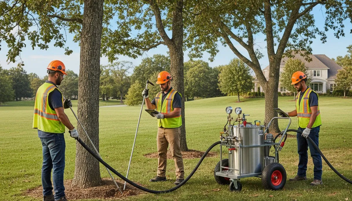 Tree care specialist fertilizing a healthy tree in Denver, CO for stronger growth and root health