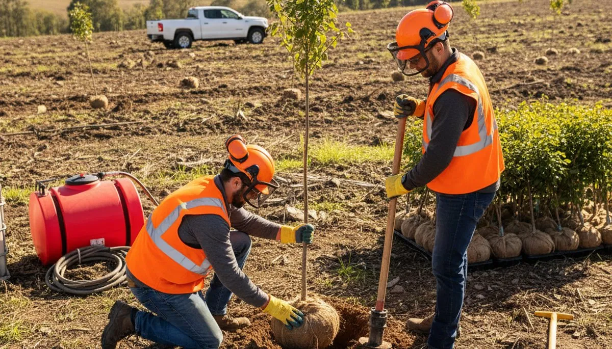Denver, CO arborist planting a new tree for a residential tree planting service