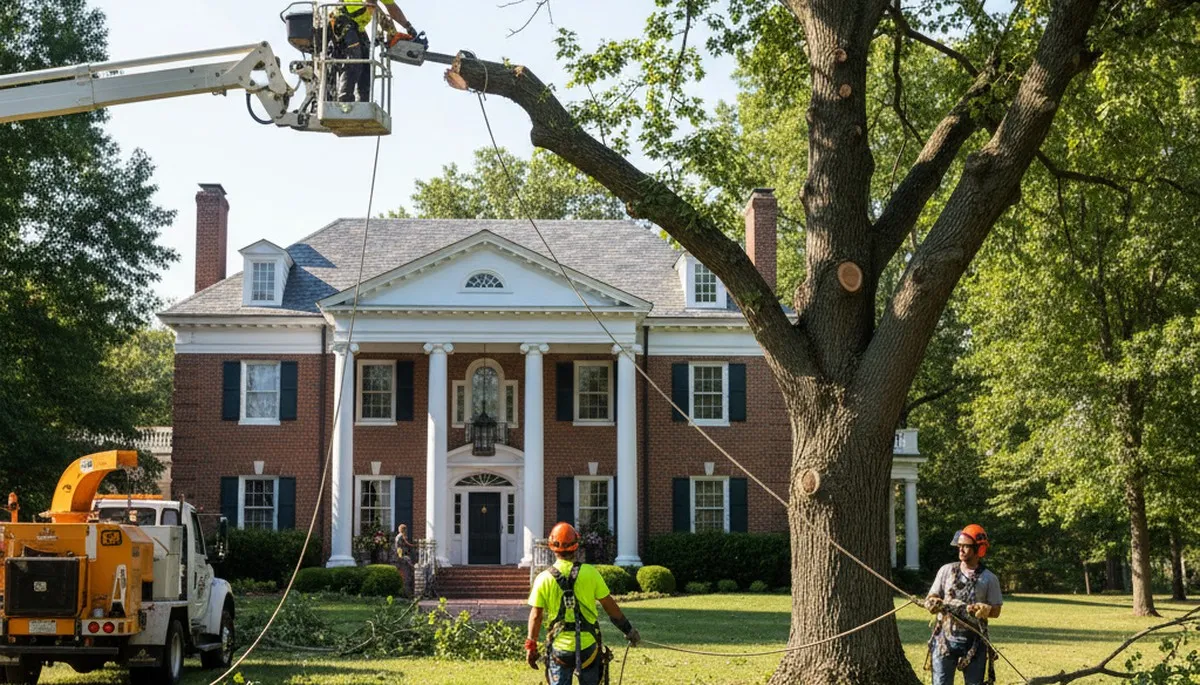 Tree service crew in Denver, CO providing safe tree removal for a residential property