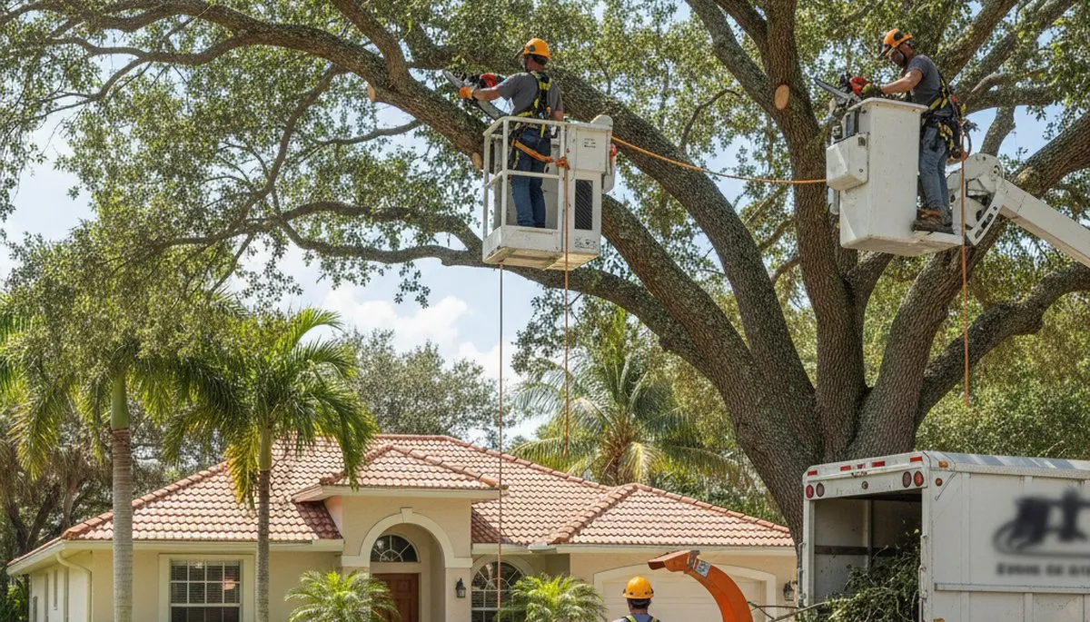 Tree service crew in Denver, CO performing professional tree removal and trimming for homeowners