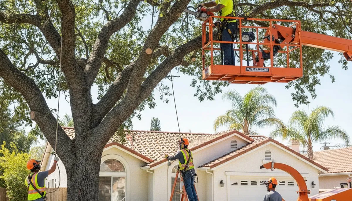 Tree service team in Denver, CO removing a tree for safe residential property care